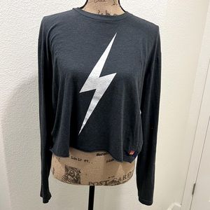 Aviator Nation Charcoal Bolt Crop Long Sleeve M